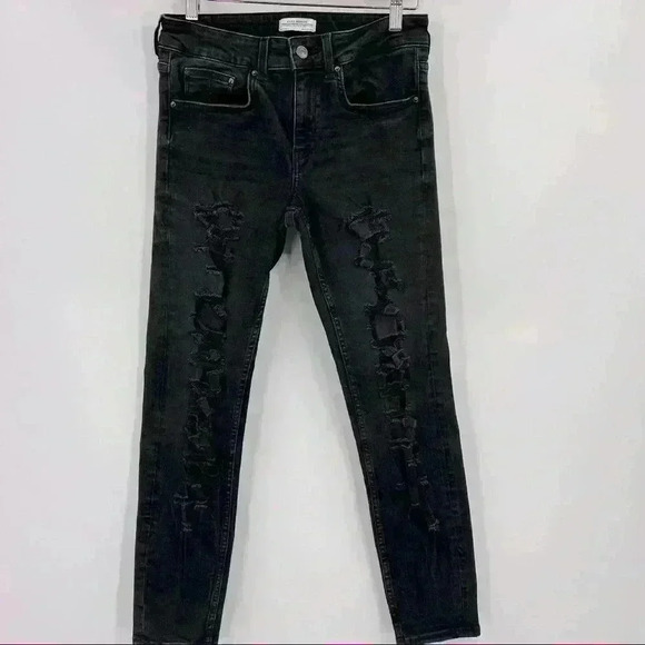 Zara Woman Premium Denim Black Skinny Distressed Jeans Size 8 - Picture 6 of 12